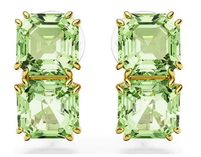 Swarovski Millenia Clip Earrings, Square Cut, Green, Gold-tone Plated - 5654559