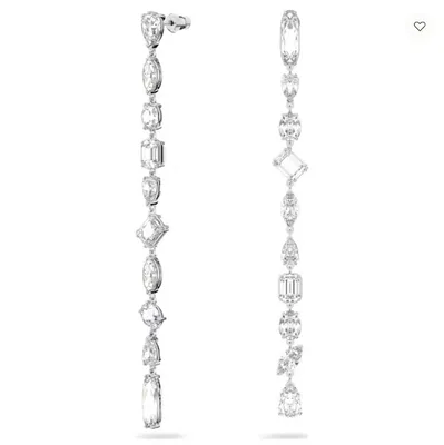 Swarovski Gema Drop Earrings Asymmetrical Design, Mixed Cuts, White, Rhodium Plated - 5639328