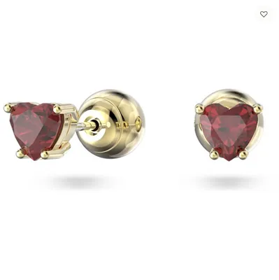 Swarovski Stilla Stud Earrings Heart, Red, Gold-tone Plated - 5639133