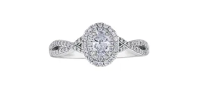 10K White Gold 0.24cttw Oval Cut Diamond Halo Engagement Ring, size 6.5