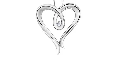 Sterling Silver 0.044cttw Diamond Heart Necklace, 18"