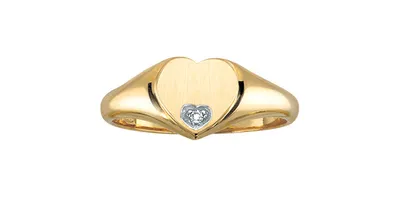 10K Yellow Gold 0.007cttw Diamond Heart Signet Ring, size 6