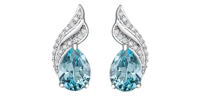 10K White Gold 2.00cttw Blue Topaz & 0.12cttw Diamond Stud Earrings