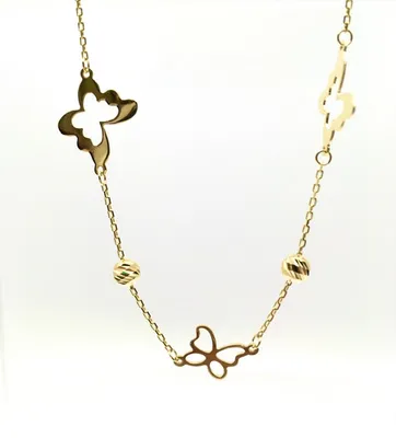 10K Yellow Gold Butterfly Link Anklet - 10 Inches