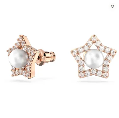 Swarovski Stella Stud Earrings Round Cut, Star, White, Rose Gold-tone Plated - 5645465