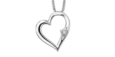 10K White Gold 0.01cttw Diamond Heart Necklace, 18"