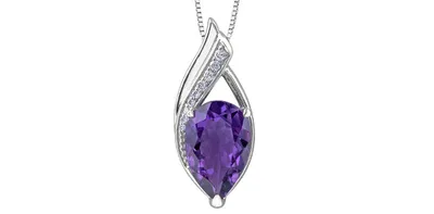 10K White Gold 3.00cttw Genuine Amethyst & 0.06cttw Diamond Pendant, 18"