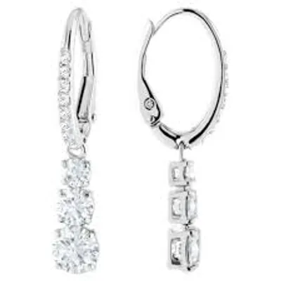 Swarovski Attract Trilogy Round Pierced Earrings, White, Rhodium Plated 5416155 - Core