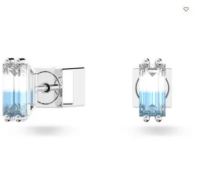 Swarovski Stilla Stud Earrings Cushion Cut, Blue, Rhodium Plated