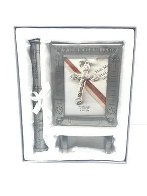 Pewter Baptism Frame with Certificate Holder and Stand