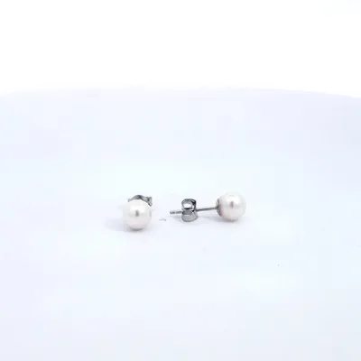 14K White Gold 5-5.5mm Cultured Pearl Earrings with Butterfly Backs