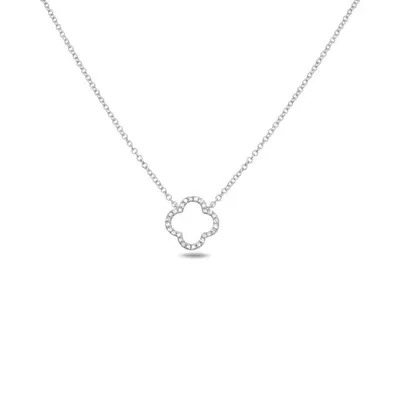 14K White Gold Diamond Quatrefoil Necklace, 18"