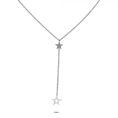 14K White Gold Diamond "Y" Shaped Star Necklace, 18"