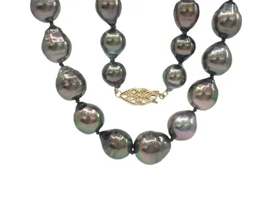 9-13mm Black Tahitian Pearl Strand with 14K Yellow Gold Pearl Clasp - 18"