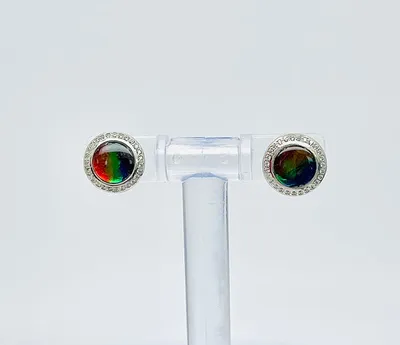 Sterling Silver "AA" Quality Ammolite Earring with Swarovski Crystal