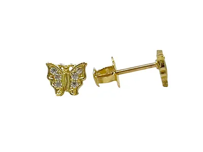 10K Yellow Gold Cubic Zirconia Butterfly Stud Earrings with Screw Backs