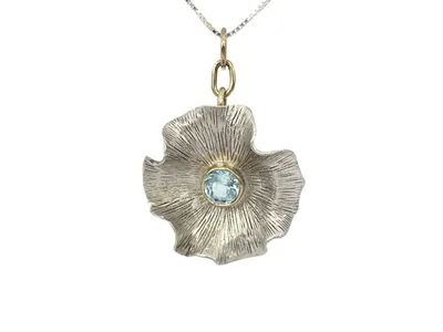 Sterling Silver & 18K Yellow Gold Plated Blue Topaz Pendant, 18"