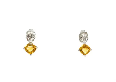 10K White Gold 1.30cttw Citrine & 0.02cttw Diamond Earrings