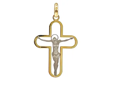 10K Yellow & White Gold Cross / Crucifix Brushed