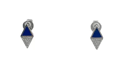 14K White Gold 0.31cttw Lapis Lazuli and 0.07cttw Diamond Stud Earrings