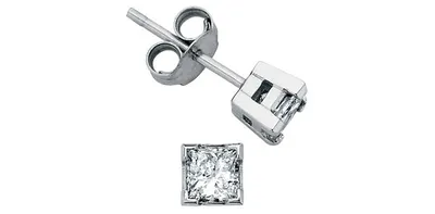 14K White Gold 0.30cttw Princess Cut Square Cut Canadian Diamond Stud Earrings