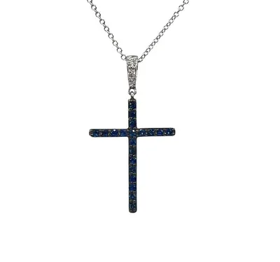 10K White Gold 0.20cttw Sapphire and 0.03cttw Diamond Cross Pendant - 18 inches