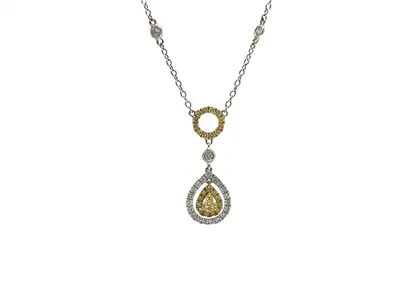 18K White & Yellow Gold 0.83cttw Fancy Yellow Pear Cut Diamond Necklace - 18 Inches