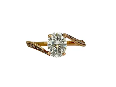 14K Rose Gold Moissanite & Diamond Engagement Ring, size 7