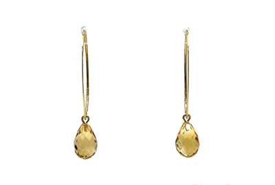 14K Yellow Gold Citrine Earrings 37mm