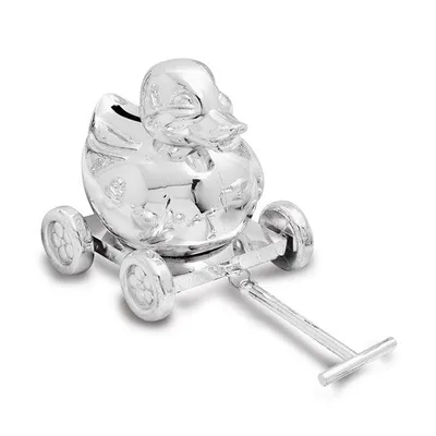 Moveable Wheels Duck Pull Toy Silver-plated Polished Metal Bank