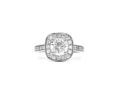 14K White Gold 1.66cttw Diamond Halo Engagement Ring, size 6