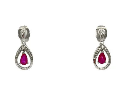 10K White Gold 0.01cttw Diamond & Pear Shape Ruby Earrings