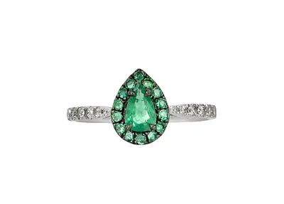 10K White Gold 0.45cttw Pear Cut Emerald and 0.18cttw Diamond Halo Ring - Size 6.5