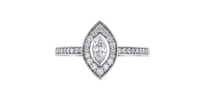 10K White Gold 0.18cttw Marquise Cut Diamond Halo Engagement Ring, size 6.5