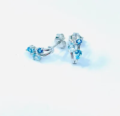 Blue Topaz, Aquamarine & Diamond Earrings
