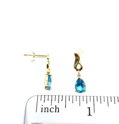 14K Yellow Gold Blue Topaz & 0.03cttw Diamond Earrings