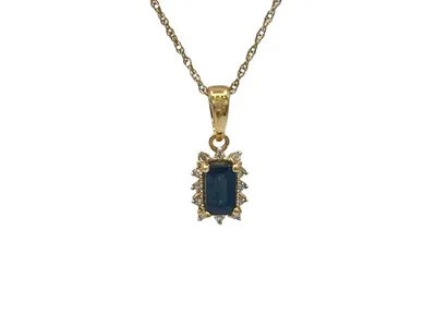 10K Yellow Gold 6x4mm Emerald Cut Sapphire and 0.04cttw Diamond Pendant, 18"