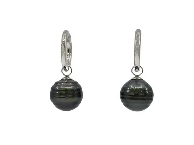 Sterling Silver Tahitian Pearl Dangle Earrings with Huggie Hoop Closure