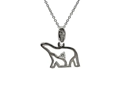 14K White Gold 0.03cttw Diamond Mother Bear and Cub with Rolo Chain (Spring Clasp) - 18 Inches