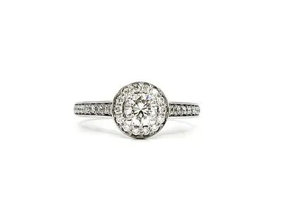 14K White Gold 0.77cttw Diamond Halo Engagement Ring, size  6