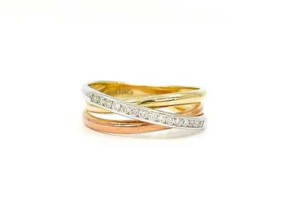 10K Tri - Tone White, Yellow & Rose Gold 0.15cttw Diamond Ring, size 6.5