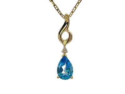 10/14K Yellow Gold 1.60cttw Blue Topaz and 0.03cttw Diamond Pendant, 18"