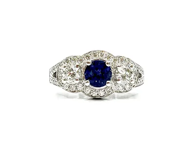 14K White Gold 1.00cttw Genuine Blue Sapphire and 0.94cttw Diamond Ring, size 6.5