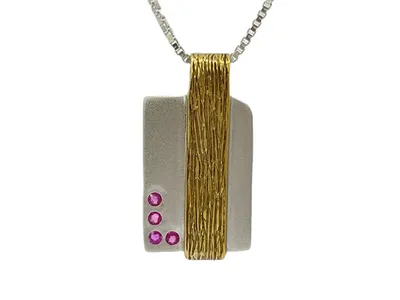 Sterling Silver and 18K Gold Plated 0.20cttw Ruby Pendant, 18"