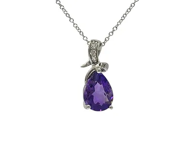 10K White Gold Amethyst and Diamond Necklace, 18"