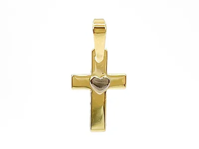10K Yellow & White Gold Cross With Heart Charm