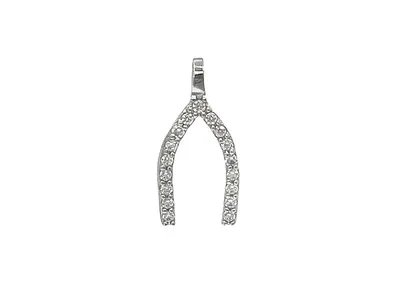 10K White Gold Cubic Zirconia Wishbone Charm - 15mm x 8mm