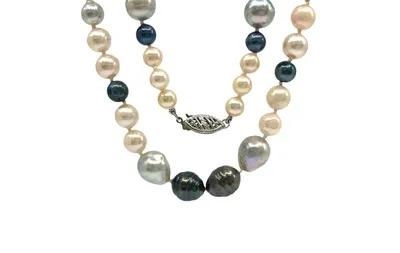 Black Tahitian, Cultured Black & White Fancy Pearl Strand with 14K White Gold Pearl Clasp - 16"