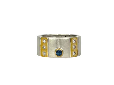 Silver & 18K Yellow Gold 0.15cttw Sapphire & Cubic Zirconia Ring, Size 7.5