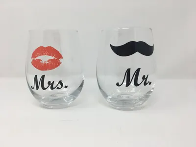 Mr & Mrs Stemless Wine Glass Set